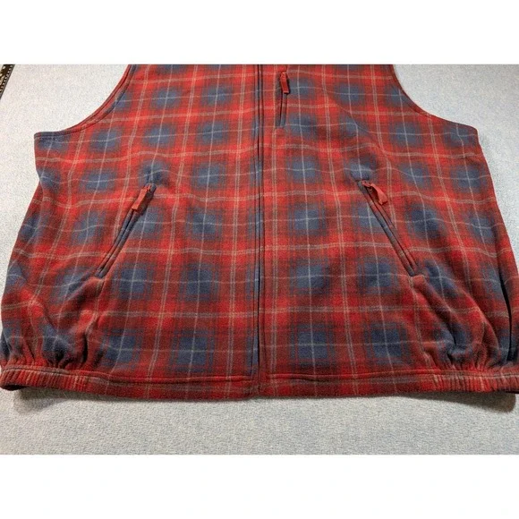 KingSize Mens 4XL Big Fleece Vest Red Blue Plaid Full Zip Pockets Sleeveless - Picture 3 of 9